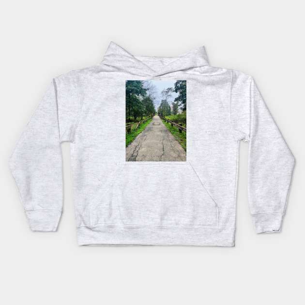 Late September Morning New England Nature Walk - bridge Kids Hoodie by offdutyplaces